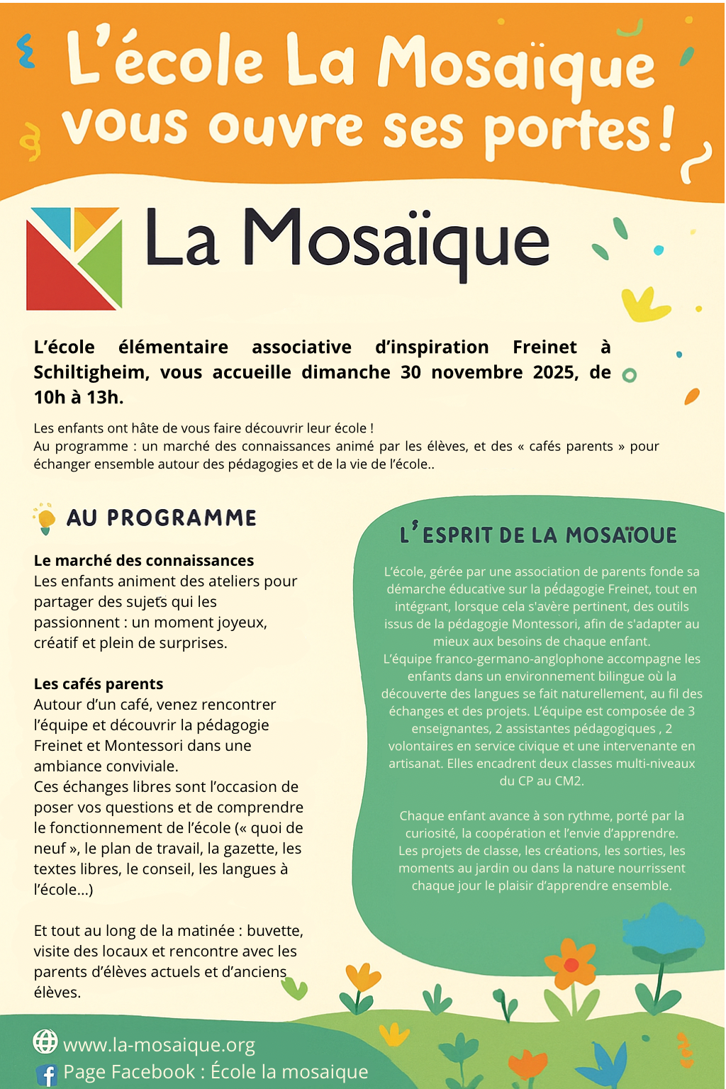 Portes Ouvertes Ecole Primaire La Mosaïque à Schiltigheim le 30 novembre 2025