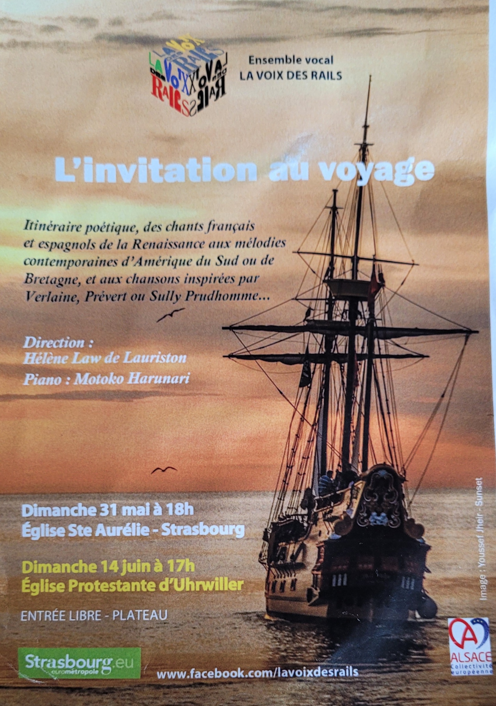 Ensemble Vocal: La voix des Rails concerts: dimanche 31 mai 18h Eglise Ste Aurélie Strasbourg et dimanche 14 juin 17h Eglise protestante d&rsquo;Uhrwiller